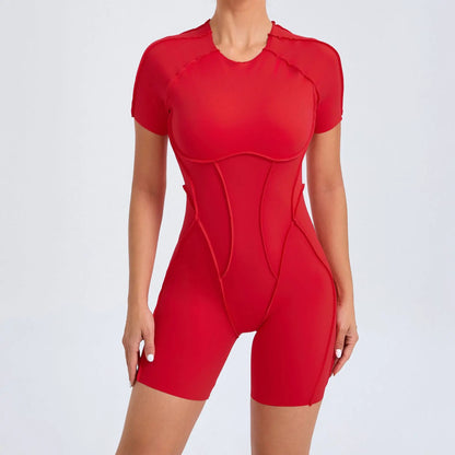 Women's One-piece chest pad Yoga Jumpsuit leggings Short sleeve Backless Slim Fit Sports Outfit High elasticity soft comfort