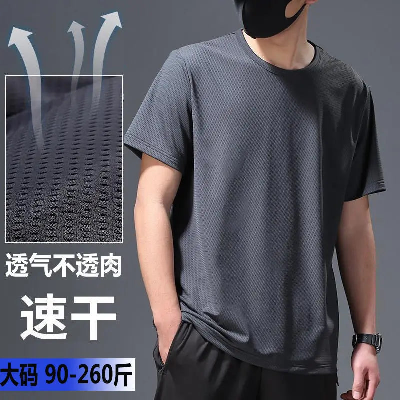 Plus Size 10XL 150KG summer Men sports Quick dry tshirts Short sleeve hole Breathable out door tees large size elasticity tops