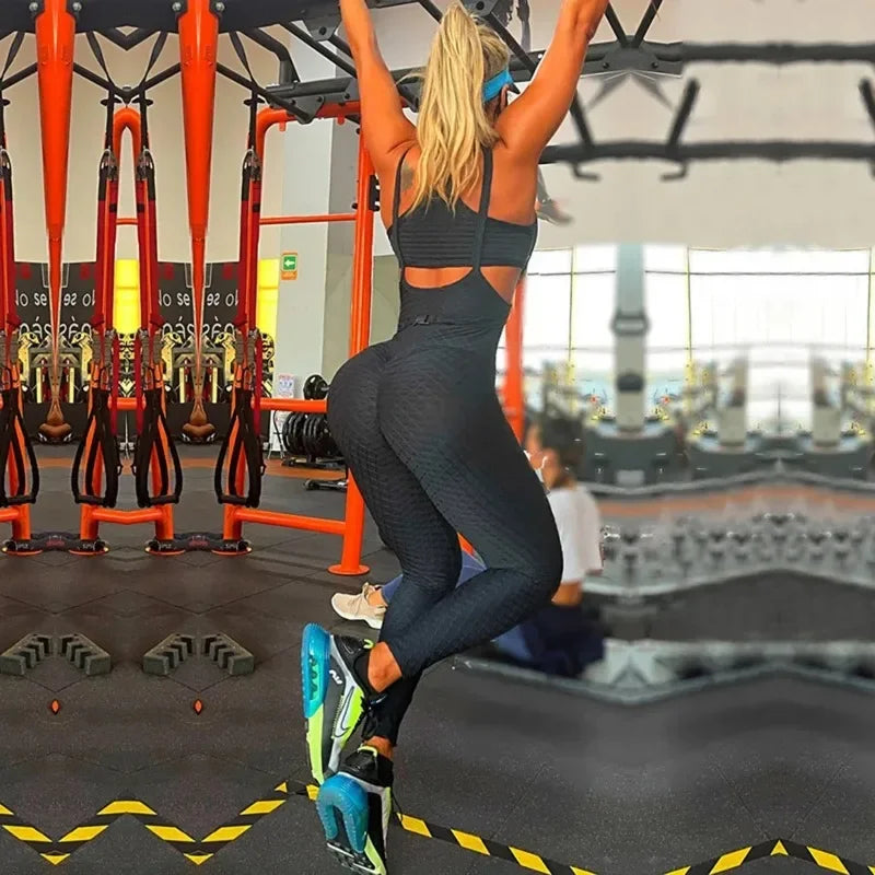 Summer Female Fashion V-Neck Bra & Lift Hip High Waist Jumpsuits Fitness Yoga Sports Two Pieces Sets