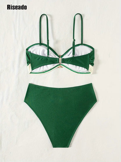 Women's Push Up Bikini Sets Two Piece High Waisted Swimsuit O-Ring Beach Swimming Wear