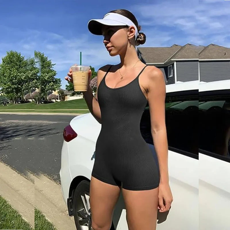Women's Ribbed Strappy Workout Playsuit