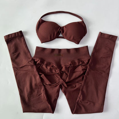 2 Pieces Set For Woman Strappy Yoga Bra Sports Top Workout Leggings Set Seamless Gym Set Fitness Clothes Outfit Activewear