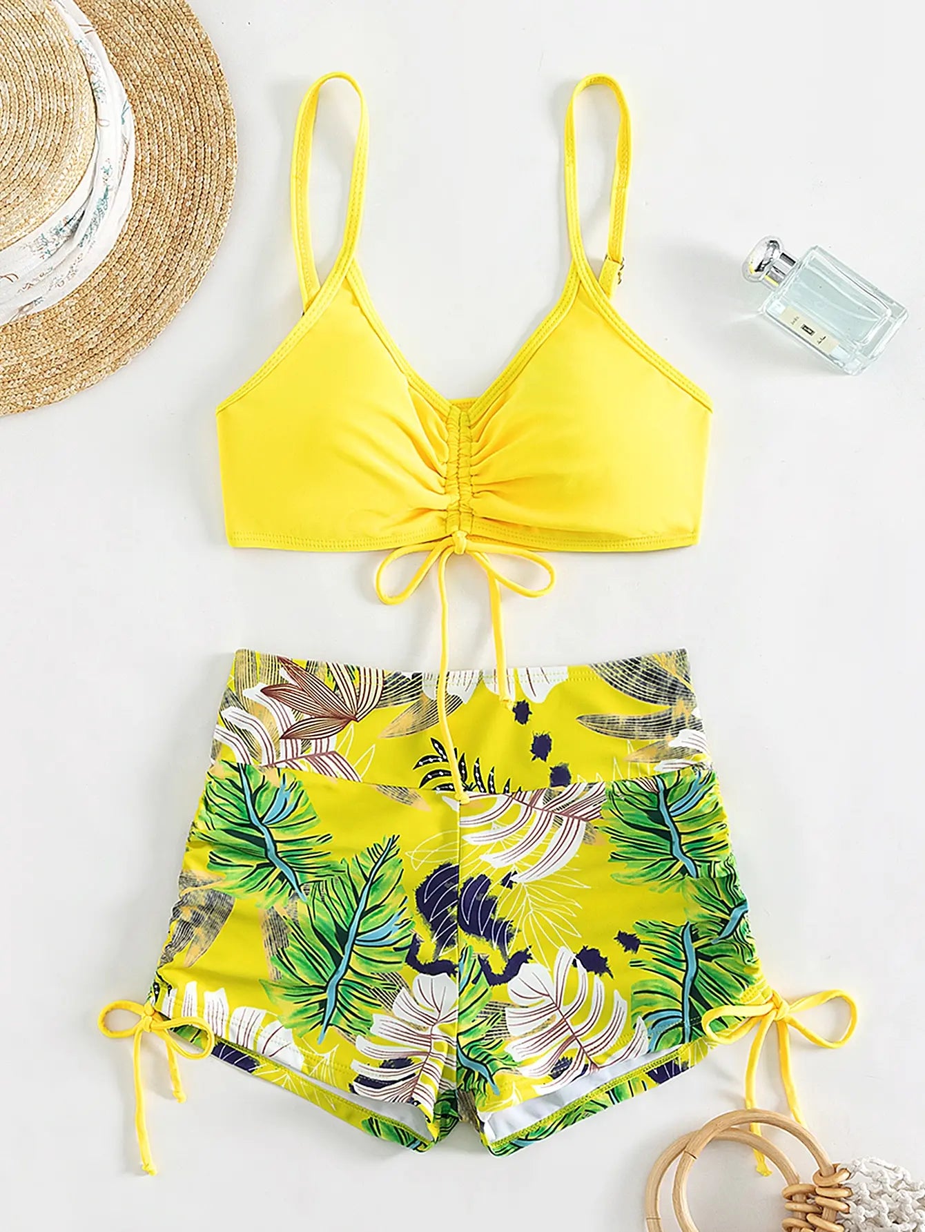 Drawstring Front Shorts Bikinis High Waist Swimsuit Women Swimwear Female Bathers Bathing Swimming Swim Suit Beachwear
