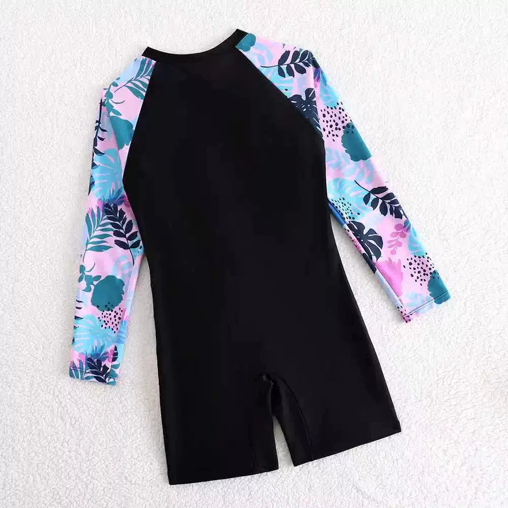 Rash Guard Printed Girls Swimsuit One Piece Zipper Kids Swimwear Female Children's Bathing Swimming Swim Surf Suit 8Y-12Y
