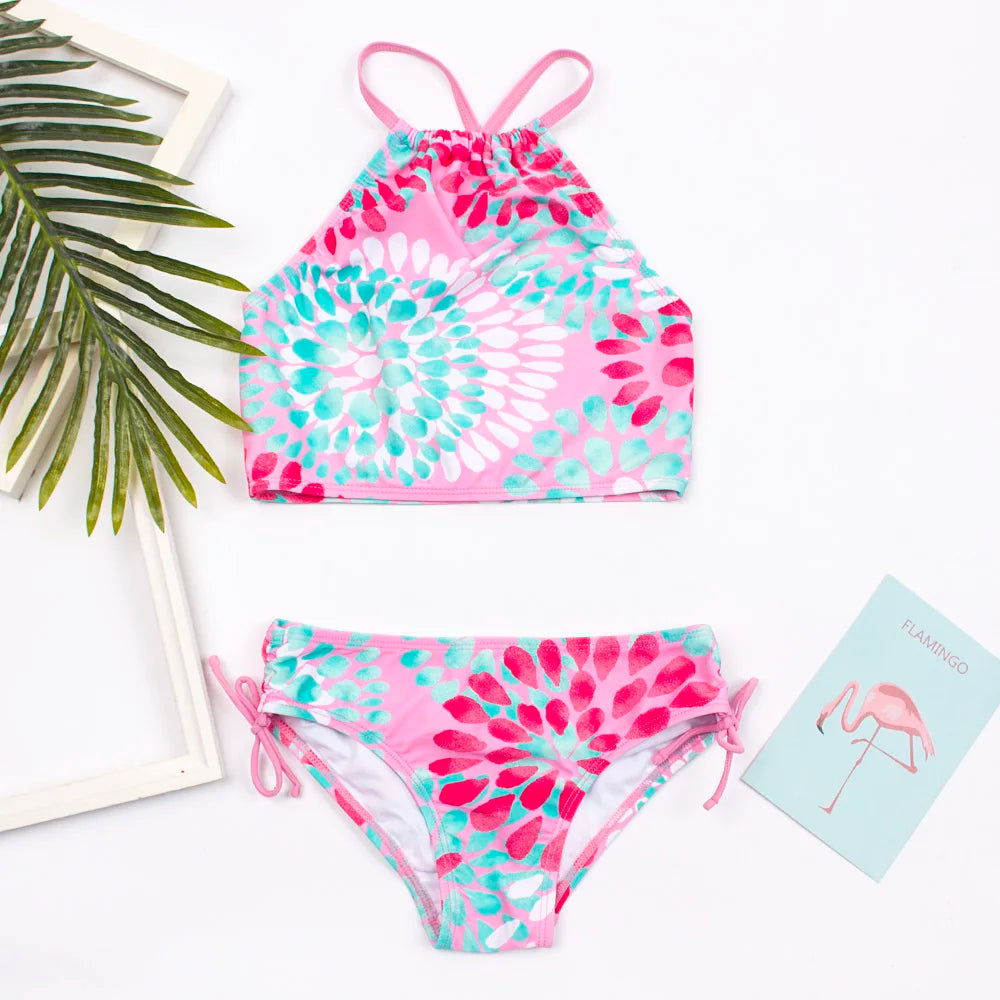 7-14Year Rainbow Print Child Bikini Set 2024 Girls Swimsuit Swimwear For Kids Summer Brazilian Teen Baby Swimming Suit Set 2