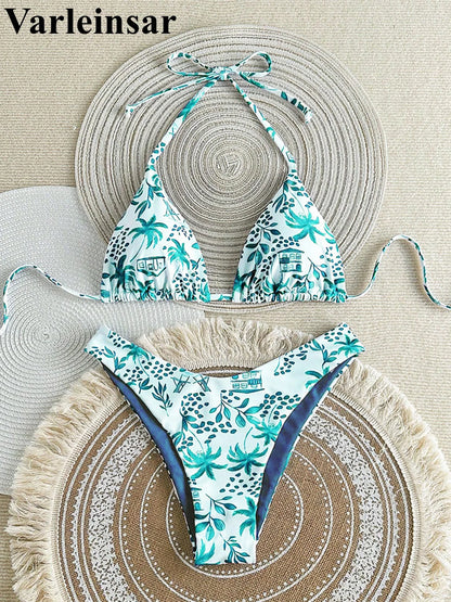XS - L Printed Halter Brazilian Bikini Women Swimwear Two-pieces Bikini set Female Swimsuit Bather Bathing Suit Swim