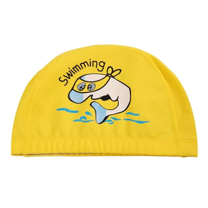 Kids Children Swimming Cap Waterproof PU Fabric Cute Cartoon Animal Dolphin Protect Ears Long Hair Boys Girls Swim Pool Caps Hat