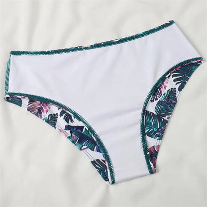 Women Bikini Set Solid Color Underwire Padded Push-Up Split Bikini Bra Print High Waist Bottoms Swimsuit Women Bathing Suit