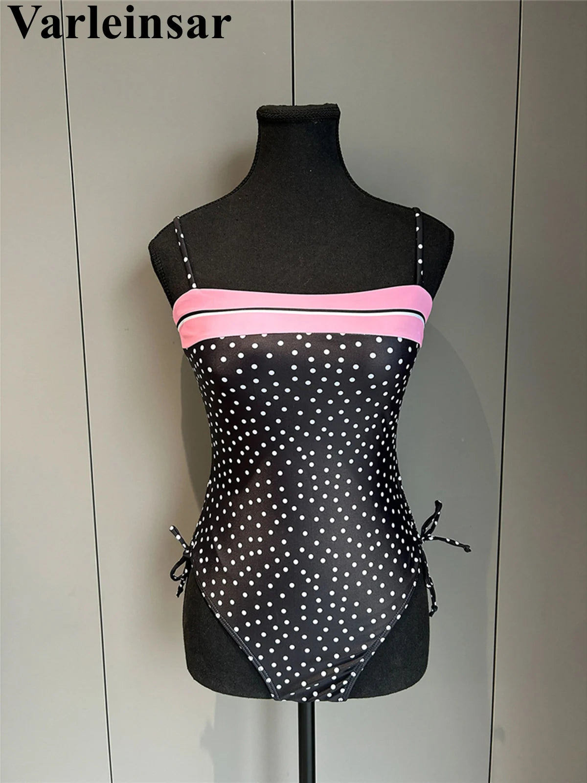 Splicing Dots Printed Lace Up One Piece Swimsuit Women Swimwear Female High Leg Cut Monokini Bather Bathing Suit Swim
