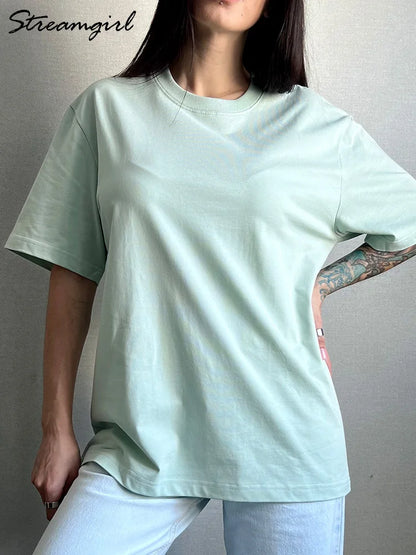 Women T Shirt Cotton 100℅ Summer Basic Tee Short Sleeve Tops Loose T-shirt Casual Women's White Basic T Shirts For Women