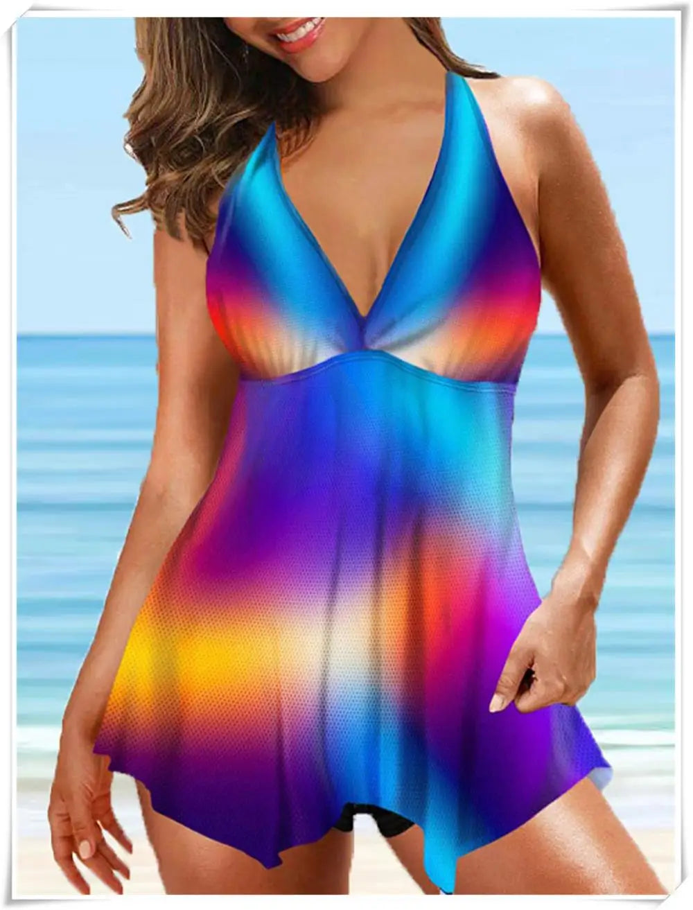 Two Piece Strape Swimsuit Women Printed Tankini Set Padded Swimwear Female Sports Bathing Swimming Suit Summer Beachwear