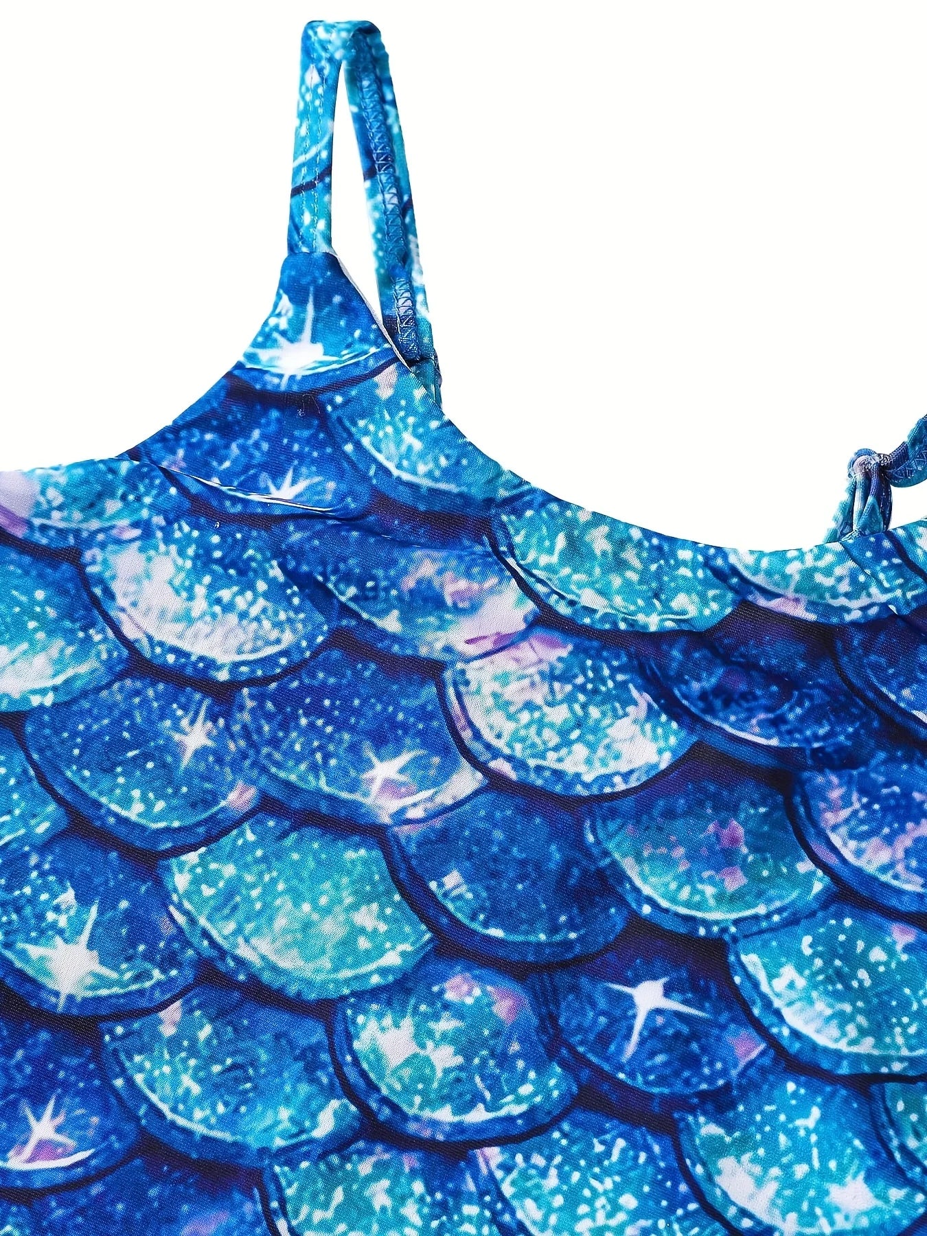 Bikini-cut Bottom Girls Swimsuit, One-Piece Sleeveless 3D Scale Print Swimwear, Beach Half Backless, Kids Ages 3-12 Swim, Summer