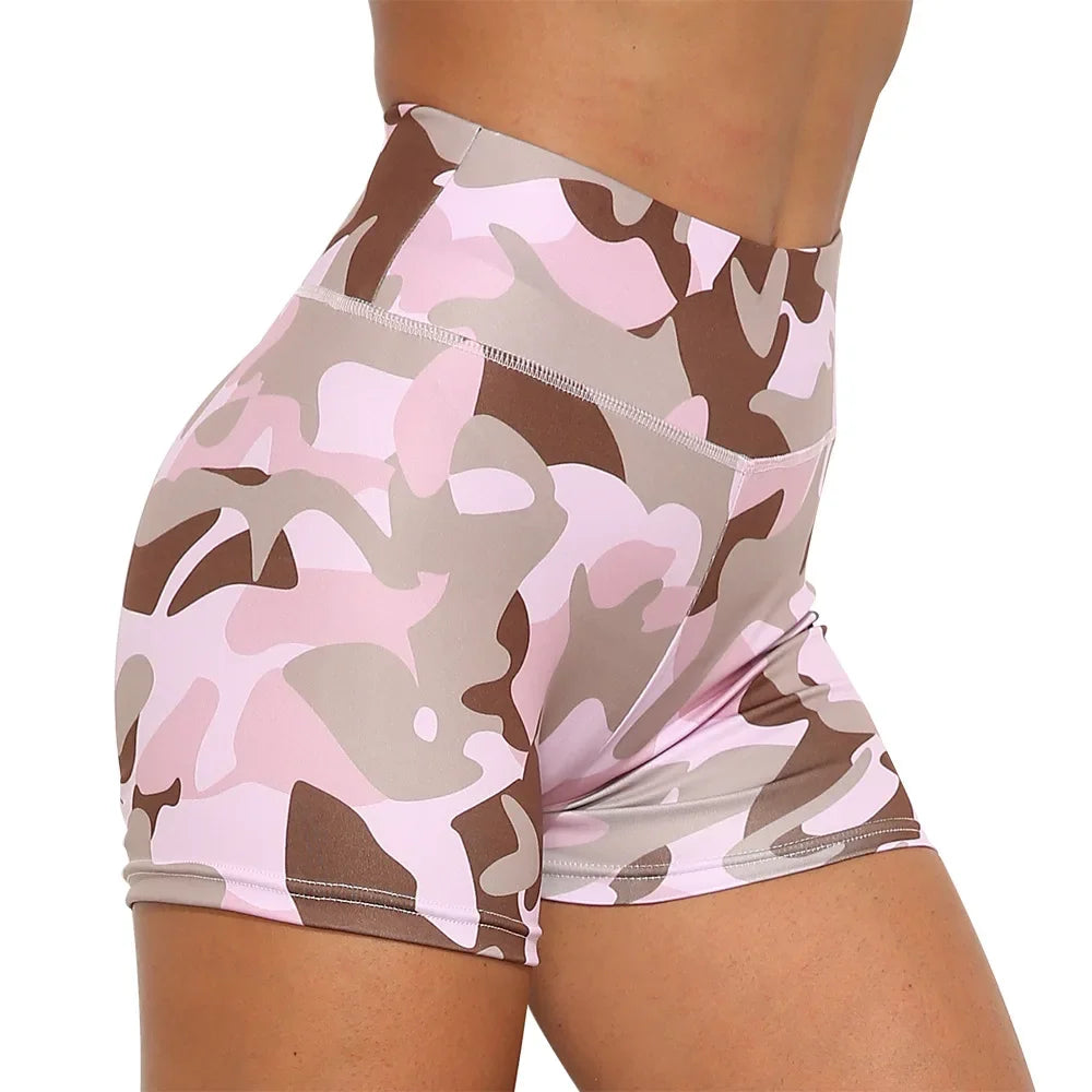 Camouflage Print Sports Running Push Up Yoga Short Pants Gym Workout Fitness Biker Booty Scrunch Hot Shorts Women Leggings