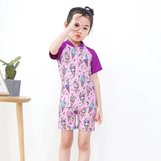 2-10Years Girl Swimwear Swimsuits UV Protective Long Sleeve Children Swimsuits Sport