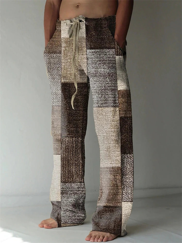 Vintage Loose Patchwork Print Men's Pants Summer Thin Casual Men's Pants Travel Vacation Casual Pants Men's Clothing Sweatpants