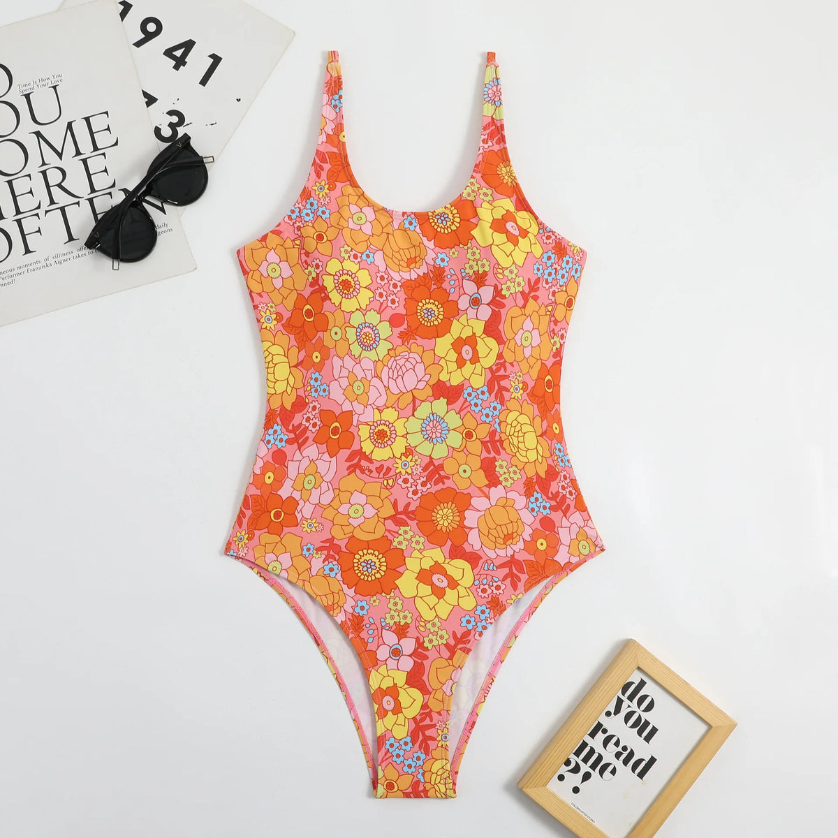 Multi-Color One-Piece Swimsuit Backless Cross-Border Print Adult Women's Swimwear with Chest Pad No Steel Support