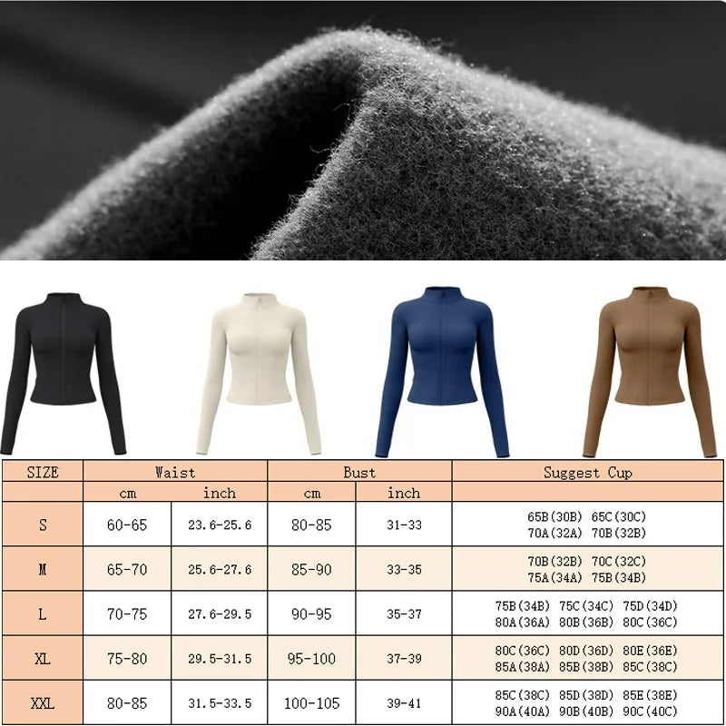 Aiithuug Winter Warm Fleece Slim Fit Jackets Running Jackets Long Sleeve Yoga Slim Fit Jacket Warm Fitness Jogging Jacket