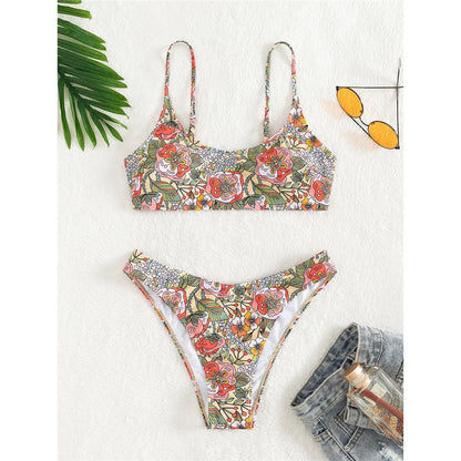 Floral Printed Brazilian Mid Waist Bikini Women Swimwear Female Swimsuit Two-pieces Bikini set Bather Bathing Suit Swim