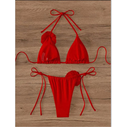 S - XL 3D Flowers Halter Strappy Bikini Women Swimwear Female Swimsuit Two-pieces Bikini set Bather Bathing Suit Swim