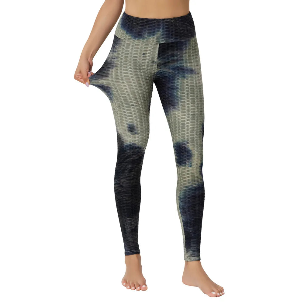 Women's Yoga Pants for Fitness Hip Lifting High Waist Bodybuilding Tight Fitting Jacquard Tie Dye Bubble Pants Leggings