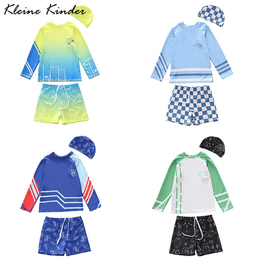 Boys Swimwear Long Sleeve Rash Guard Swimming Trunks for a Boy Toddler Printing Swimsuit Kids Anti UV Summer Beach Bath Clothes