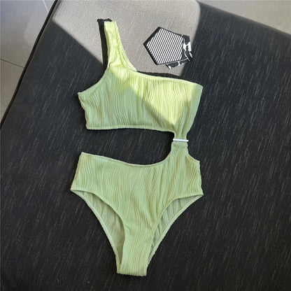 Asymmetric Cut Out Wrinkled One Piece Swimsuit Women Swimwear Female One Shoulder Padded Bather Bathing Suit Swim Lady