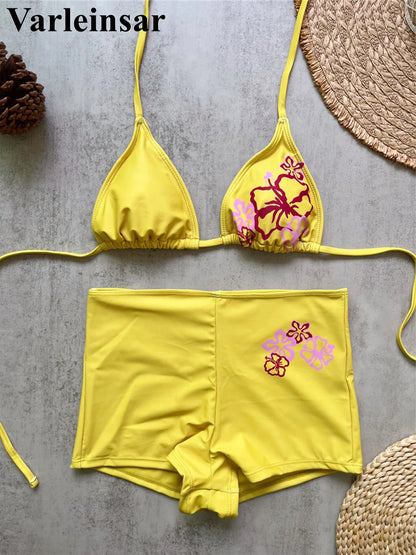 Printed Halter Female Swimsuit High Waist Bikini Women Swimwear Two-pieces Bikini set Shorts Bather Bathing Suit Swim