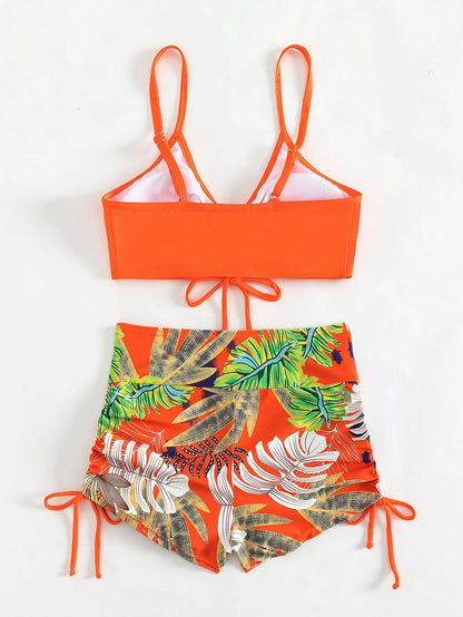 Drawstring Front Shorts Bikinis High Waist Swimsuit Women Swimwear Female Bathers Bathing Swimming Swim Suit Beachwear