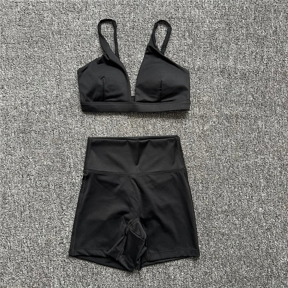 1/2PCS Contour Crop Sport Bra Women Yoga Sets Workout Gym Scrunch High Waist Fitness Push Up Shorts Running Avtive Suits XP187