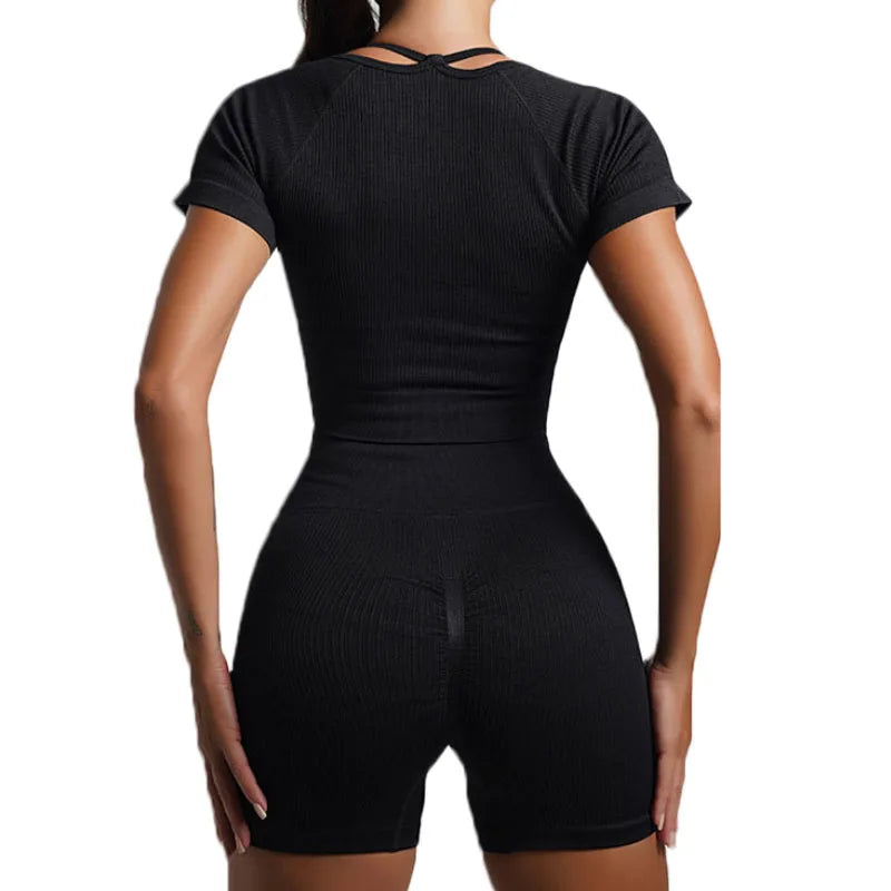 2 in 1 Padded Bra Yoga Crop Short Sleeve Ribbed Gym Crop Top Yoga Crops Fitness Bra Short Sleeve Wrokout Tops Sports