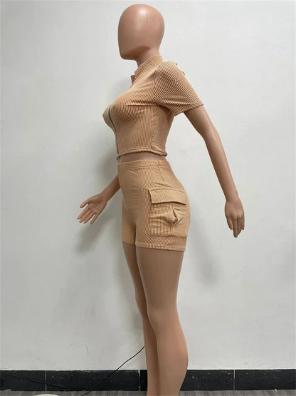 Shorts Set Women Two Piece Set Fashionable Short Sleeved Shorts with Dual Sports Leisure Set