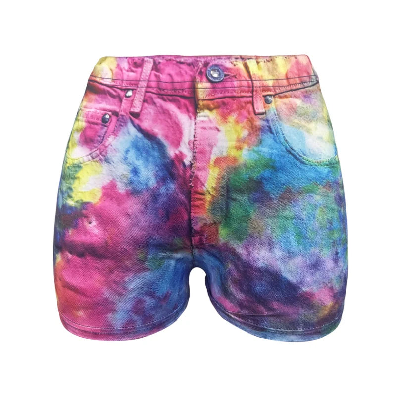 Women Faux Denim Pattern Print Shorts Women Summer Gradient Color  Bottoms Shorts For Woman