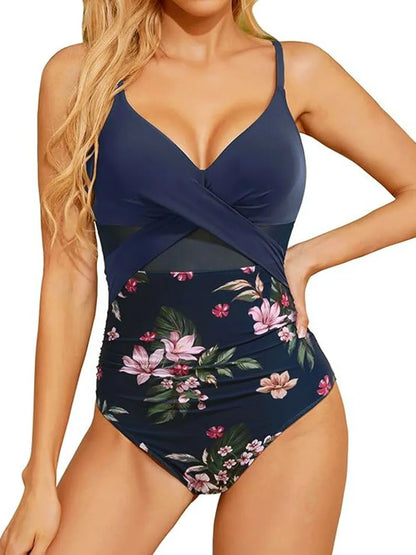 Vintage Strappy Swimsuit Women One Piece Solid Mesh Swimwear Female Bathers Bathing Swimming Swim Suit Beachwear XXL