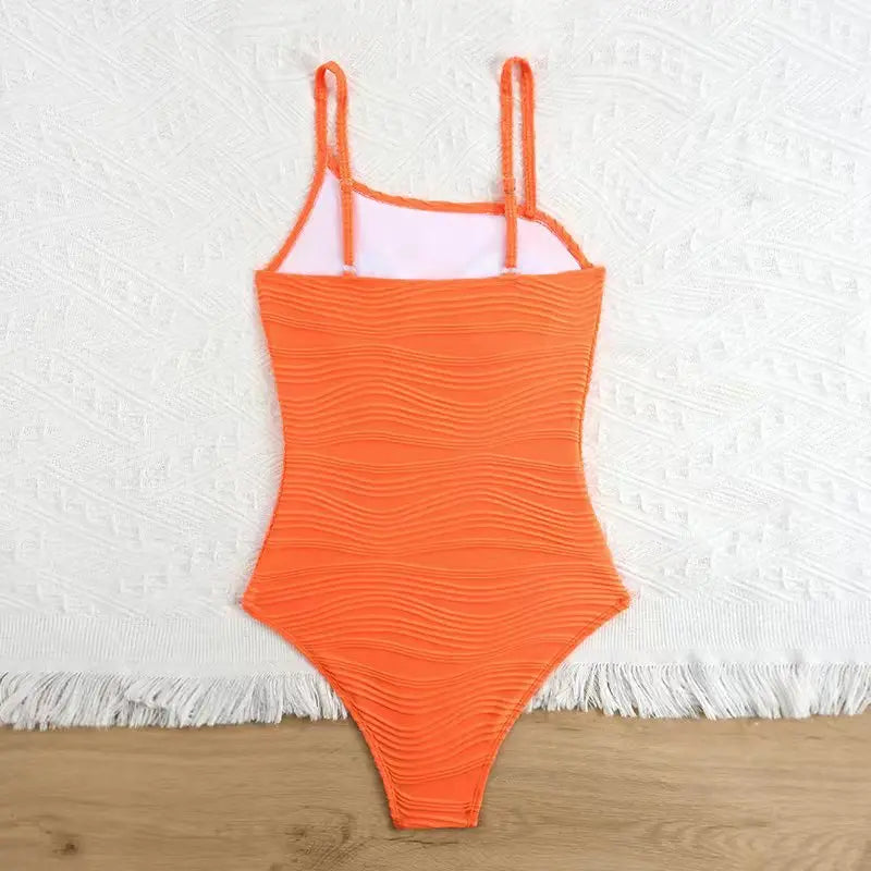 Girls Strappy Swimsuit One Piece Solid Kids Swimwear Orange Children Swimming Bathing Swim Suit Beachwear