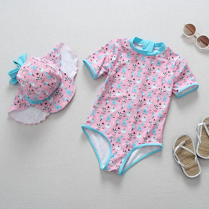 Girls Swimwear One Piece Baby Swimsuit UPF50 UV Protection Infant Toddler Beach Clothes Flamingo Children Swimming Bathing Suit