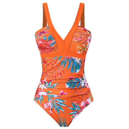 One Piece Swimsuit Women Swimwear Push Up Monokini Plunge Bathing Suit Floral Bodysuit Beach Wear Female Swimsuit