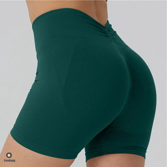 V Back Hip Lifting Sports Yoga Shorts Women High Waist Tightening Scrunch Running Squat Proof Active Wear Tight Pants