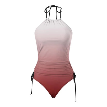 Tankini Women Gradient Ruched Split Swimsuit  Lace Up Backless Tankinis Set Summer Brazilian Tankini with Bikini Brief Set Beach Bathing Suit