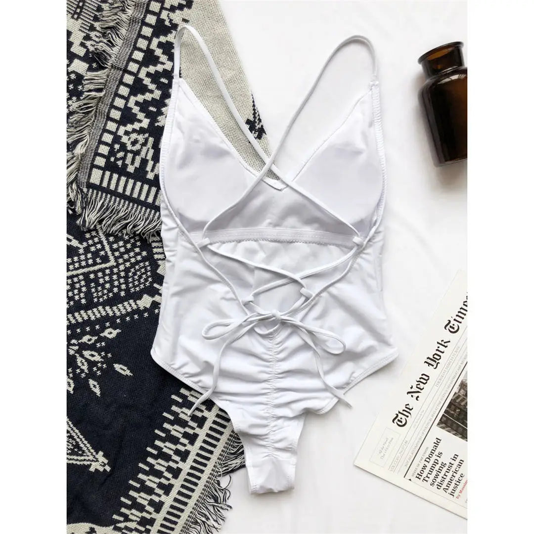 High Cut Backless Monokini Padded Women Swimwear One Piece Swimsuit Female Scrunch Butt Bather Bathing Suit Swim Lady