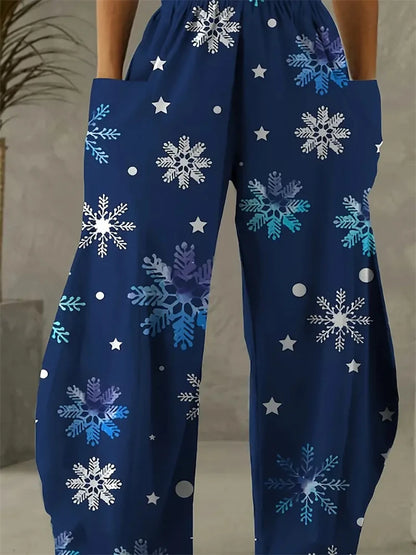 Women's Wide Leg Pants Christmas Tree Printed Trousers Women's Casual Christmas Gifts Elegant And Exquisite Pants