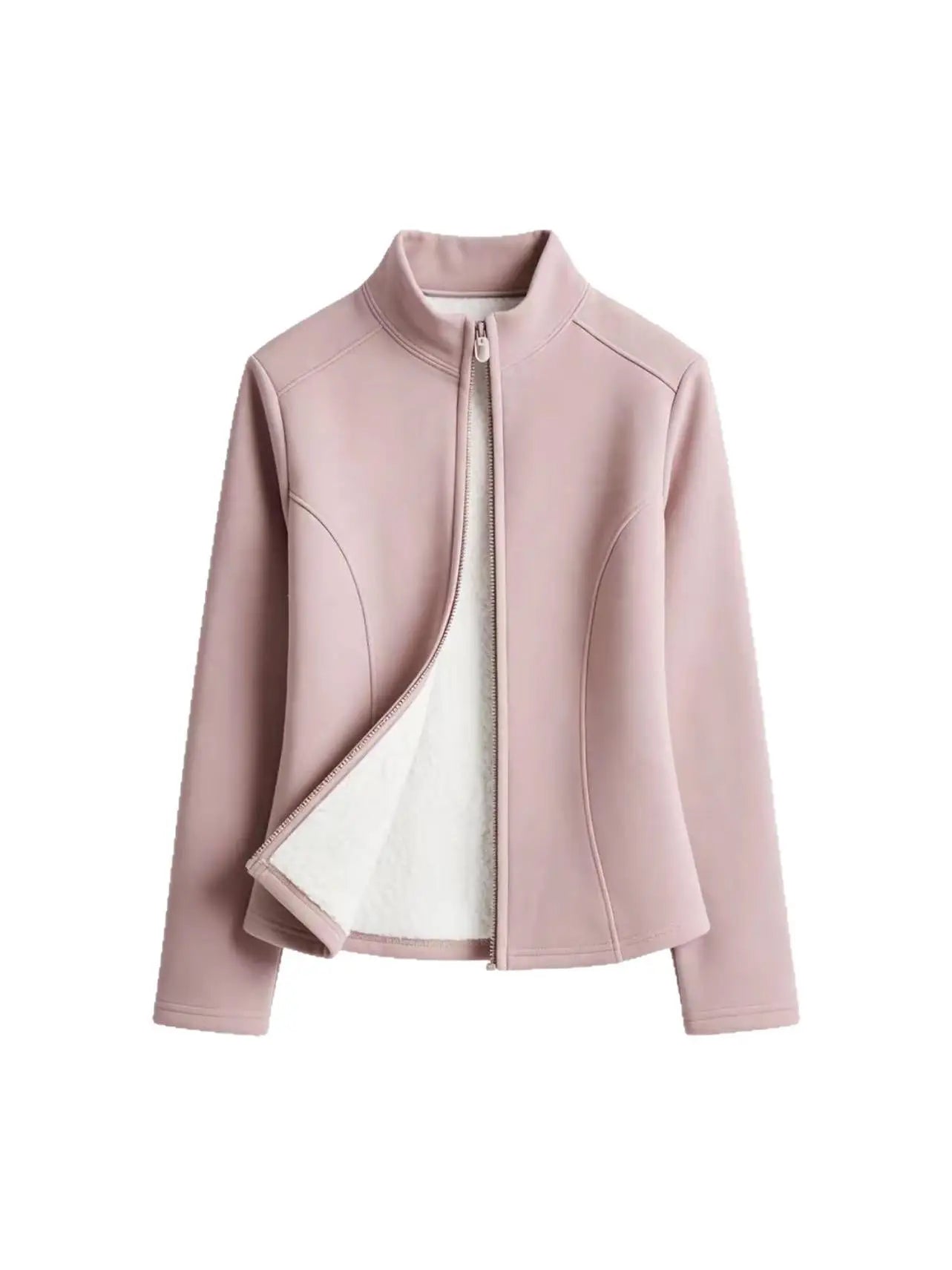 Women's Fleece Lined Slim Fit Yoga Jacket Stand Collar Thickened Zipper Short Coat Warm Fitness Outerwear for Autumn Winter