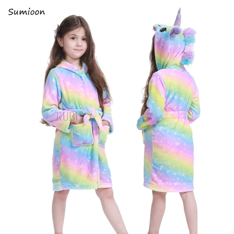 Children Bath Robe Baby Towel Children's Unicorn Hooded Bathrobes for Boys Girls