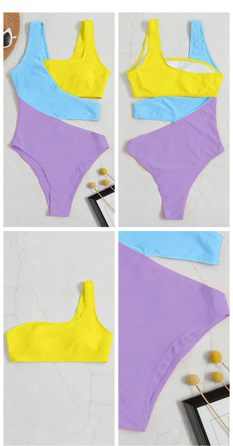 3 Panel Beach Swimwear Women One Piece Swimsuit Bathers