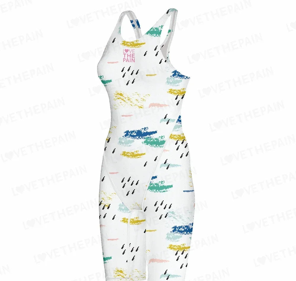Women Open Back Kneeskin Tech Suit Swimsuit Competition Training Neck to Knee Swimsuit One-piece Jumpsuit Professional Swimsuit