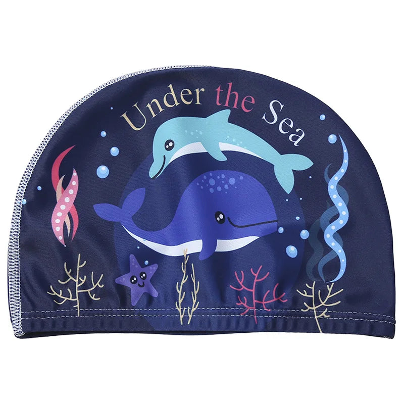Children Cartoon Swimming Cap Kids Elastic Fabric Swimming Pool Water Sport Protect Ears Hat Swim Bathing Hats Caps Boys Girls