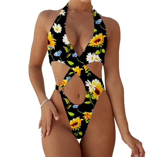 High Cut Out Halter Female Swimwear One Piece Swimsuit Women Cross Bandage Monokini Bather Bathing Suit Swim Bodysuit
