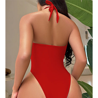 S - XL 7 Colors Lace Up High Neck Full Back Women Swimwear One Piece Swimsuit Female High Leg Cut Bather Bathing Suit Swim