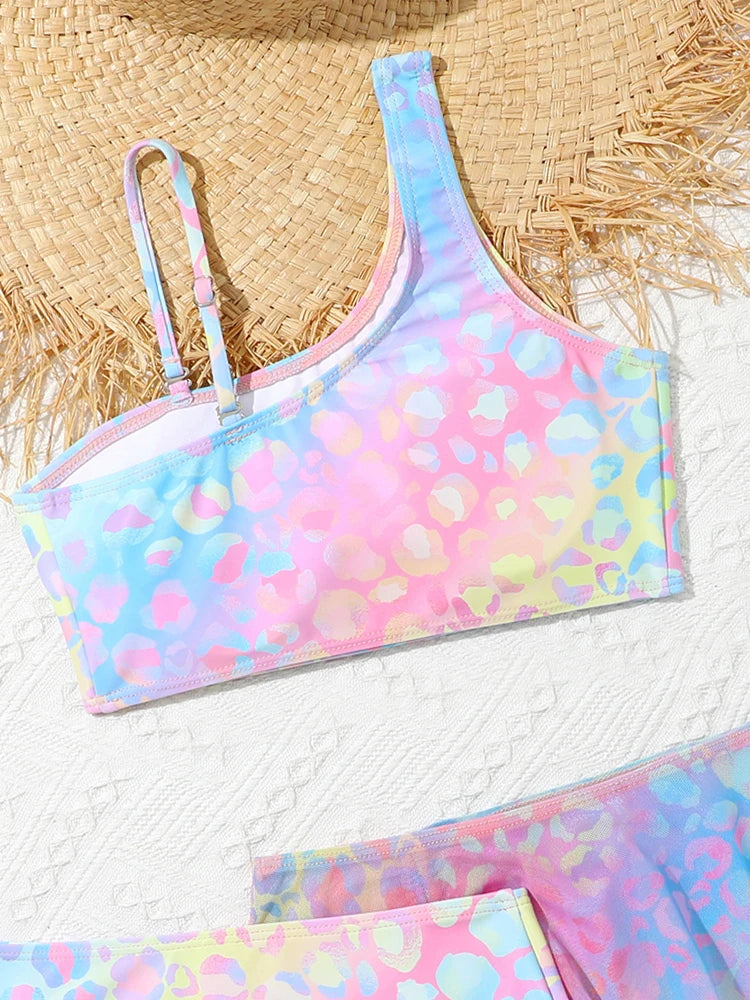 Bikini Girls Swimsuit Gradient Sling Children Bikinis Set Three Piece Swimwear Summer Beach Wear Swimming Bathing Suit