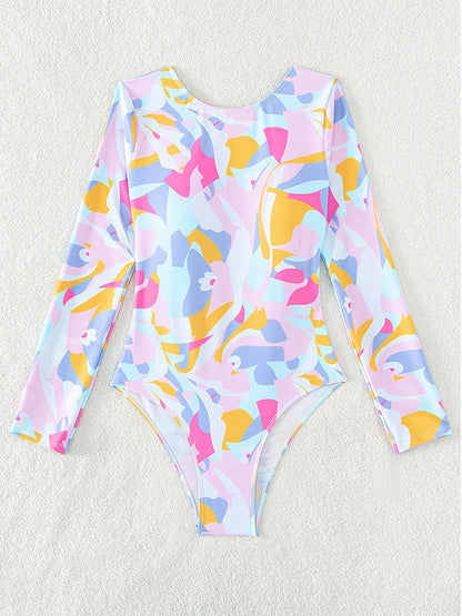 Surf Long Sleeve Swimsuit Women Back Cut Out One Piece Diving Clothes Swimwear Female Printed Bathing Swimming Bodysuit