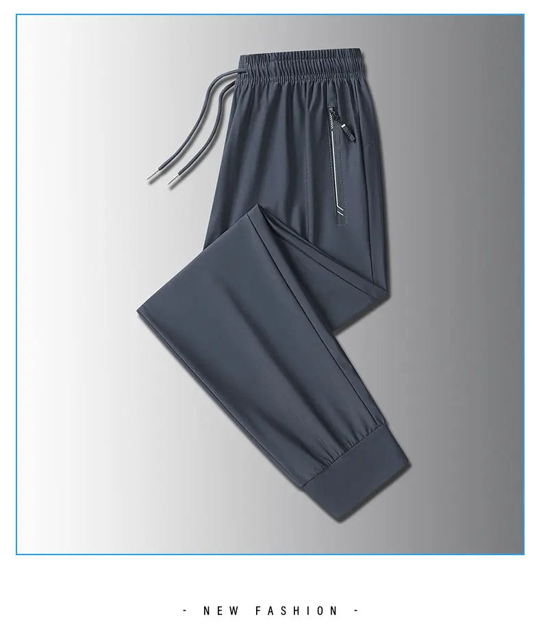 Running Pants Jogging Casual Summer Thin Elastic Sweatpants Quick Dry Ice Silk Straight Pants Sports Gym Breathable Men Trousers